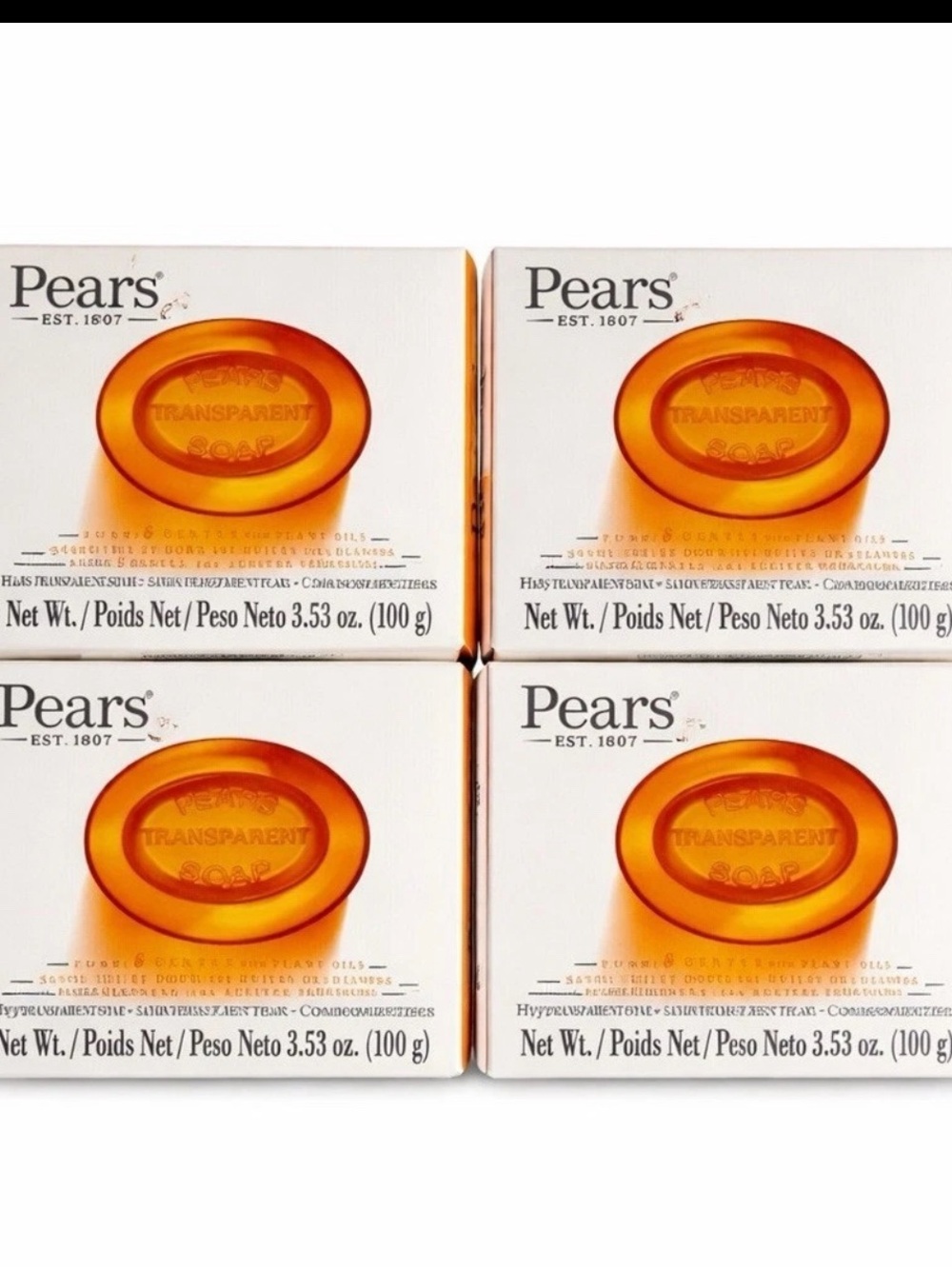 Pears Transparent Soap 4 Pack Pure & Gentle with Plant Oils 3.53 oz New